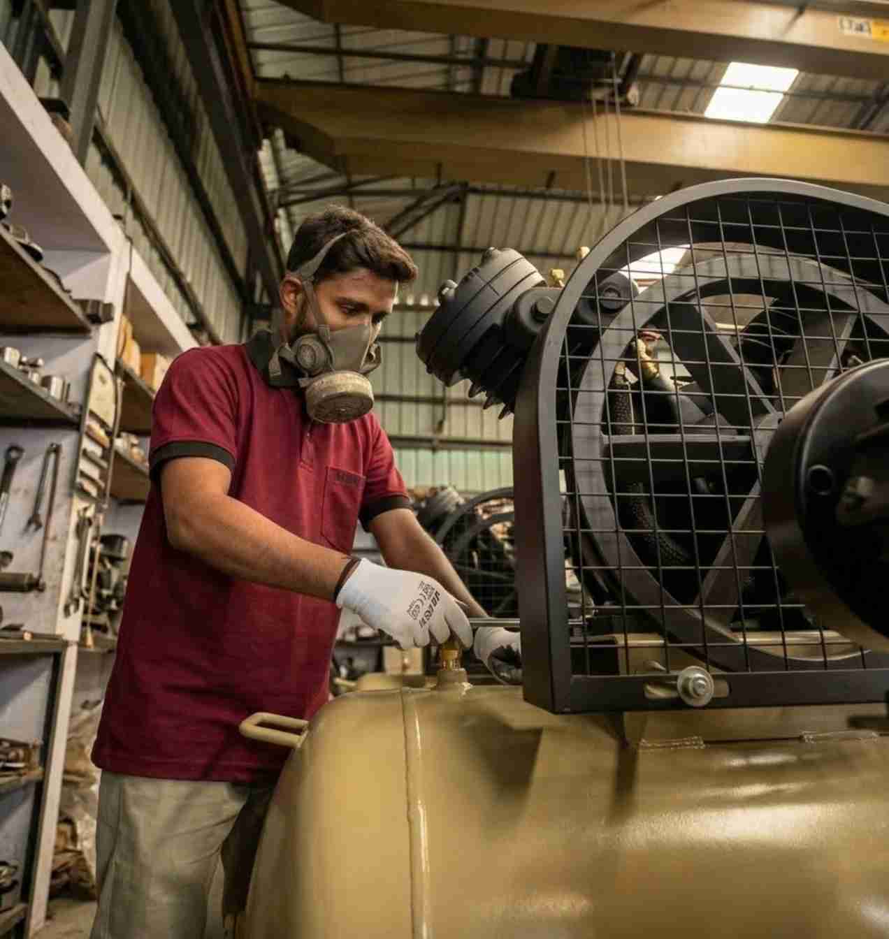 Kassflow engineer working on air compressor